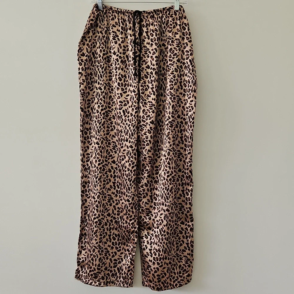 Cheetah Print Flowy Satin Lounge Pants Size Large‎